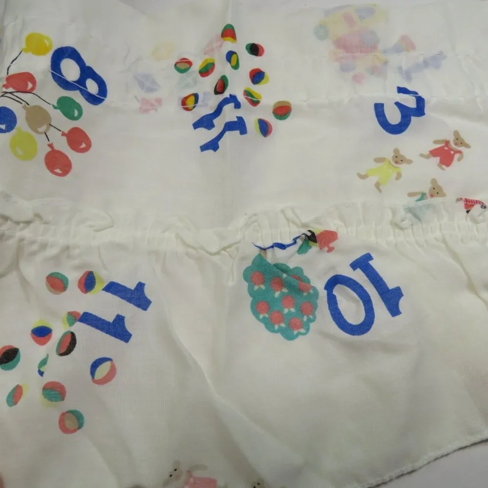 Vintage Child's White w Numbers Frilly Ruffle Valance (2) panels 10